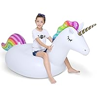 Jasonwell Big Inflatable Unicorn Pool Float Floatie Ride On with Fast Valves Large Rideable Blow Up Summer Beach Swimming Pool Party Lounge Raft Decorations Toys Kids Adults