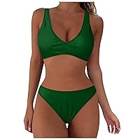 Womens Low Waist Tank Top Micro Bikini Two Pieces Flounce Top High Waisted Swimsuits Bathing Suits Swimwear