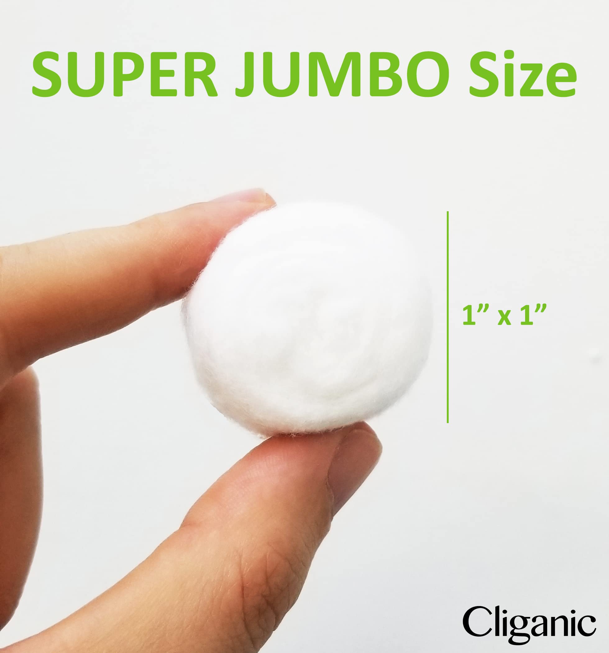 Cliganic Organic Super Jumbo Cotton Balls (100 Count) - Hypoallergenic, Absorbent, Large Size, 100% Pure