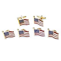 United States of America Flag USA Tuxedo Cufflinks and Studs Set in a Presentation Gift Box & Polishing Cloth