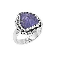 Natural Tanzanite Rough Gemstone Ring 925 Sterling Silver, Blue Raw Tanzanite Ring Jewelry for Men Women US 5 to 10