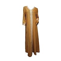 Muslim Maxi Dress for Women Autumn Lace Tape Trim V Neck Long Sleeve Loose Arab Dubai Gold Stamping Robe