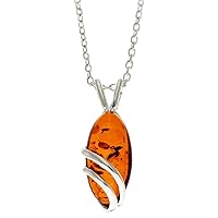 925 Sterling Silver & Genuine Baltic Amber Oval Modern Designer Pendant - Chain not included - GL271