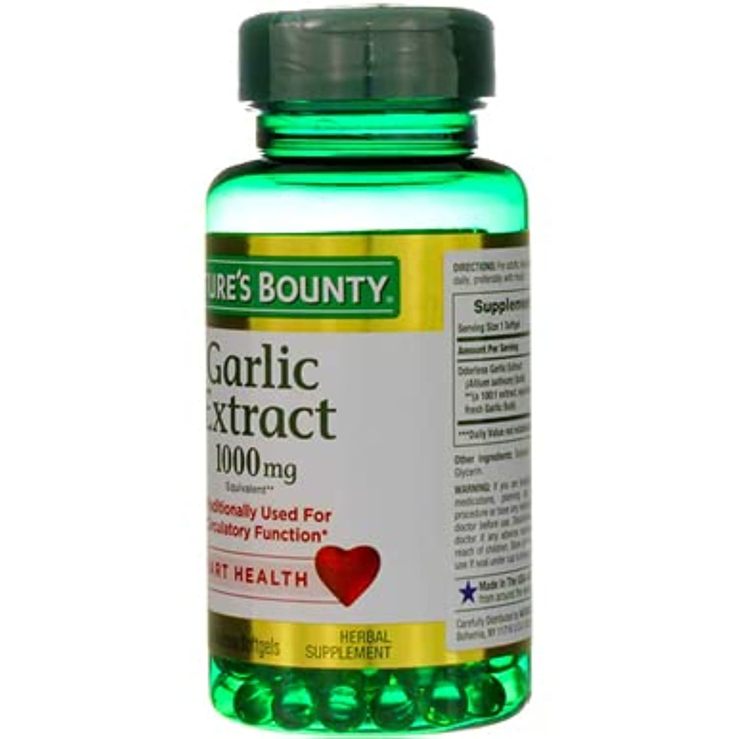 Nature's Bounty Garlic Extract 1000 mg, 100 Rapid Release Softgels (Pack of 2)