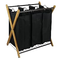 XBS1484 Bamboo 3-Bag Laundry Sorter Black, 29.75 in. H x 19.10 in. W x 27 in.