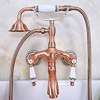 Faucet Antique Red Copper Wall Mount Bathtub Faucet Dual Handles Swivel Spout Mixer Tap with Hand Sprayer