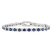 11.1 Carat Natural Blue Sapphire and Diamond (F-G Color, VS1-VS2 Clarity) 14K White Gold Tennis Bracelet for Women Exclusively Handcrafted in USA