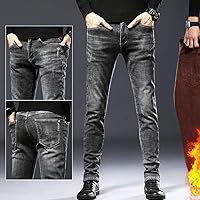 Winter Stretch and Velvet Thick Men's Jeans Slim-fit Men's Jeans Casual Trousers Grey 36