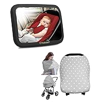 Keababies Large Shatterproof Baby Car Mirror and Baby Car Seat Cover - Safety Baby Car Seat Mirror for Rear Facing Infant - Car Seat Covers for Babies