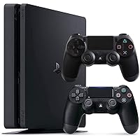 PS4 Playstation 4 Slim 1TB Console Bundle with Extra DualShock 4 Wireless Controller Jet Black, TWE HDMI Cable (Renewed)