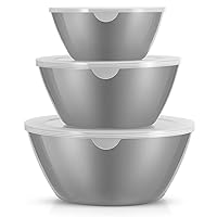 Mixing Bowls with Lids Set，Plastic Mixing Bowls for Kitchen Preparing，Serving and Storing，Set of 3-Includes 3 Bowls and 3 Lids，BPA-FREE Neat Nesting Bowls with Sealing Lids (Grey)