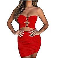 Women's Summer Sexy Dress for Party Fashion Solid Color Slim Hollowing Package Hip Bustier Dress