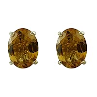 Stunning Citrine Natural Gemstone Oval Shape Stud Engagement Earrings 925 Sterling Silver Jewelry | Yellow Gold Plated