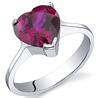 PEORA Cupids Heart 1.75 carats Created Ruby Ring in Sterling Silver Sizes 5 to 9