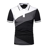 Polo Shirts for Men,Short Sleeve Golf Sport Shirt Summer Patchwork Button Top Regular Fit Blouse Outdoor Tees