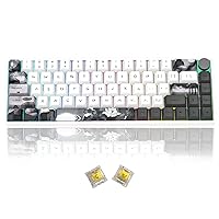 MOLGRIA GK68 68-Key RGB Backlit Gaming Keyboard with Ink Lotus Keycaps, Hot Swappable Yellow Mechinery Gateron Switches, Triple Mode Connection with Knob Mechanical Keyboard for Win/Mac OS