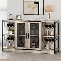 Wine Bar Cabinet, Liquor Cabinet for Liquor and Glasses, Industrial Bars & Wine Cabinets with Storage and Wine Rack, Home Bar Furniture for Dining Room, Living Room, Kitchen (Grey)