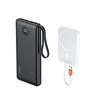 VRURC Portable Charger with Built in Cable, 10000mAh and 5000mAh(Black+White)