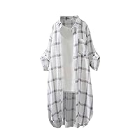 Blouses for Women Dressy Casual Classic Plaid Long Sleeve Shirts Ladies Loose Lapel Tunic Tops Going Out Date Outfits