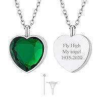Customized Heart Shaped Urn Necklaces for Ashes with Custom Picture/Birthstone Stainless Steel/18K Gold Plated Claddagh/Angel Wing Pendant Waterproof Keepsake Cremation Jewelry, with Gift Box