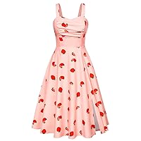 Belle Poque Women's Vintage 1950s Cocktail Dress Sleeveless Spaghetti Strap Ruched Slit A Line Swing Dress with Pockets