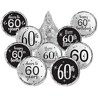 Black and Silver 60th Birthday Party Favor Stickers - Shiny Foil - 180 Labels