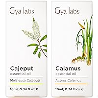 Cajeput Essential Oil Diffuser & Calamus Essential Oil for Diffuser Set - 100% Natural Therapeutic Grade Essential Oils Set - 2x0.34 fl oz - Gya Labs