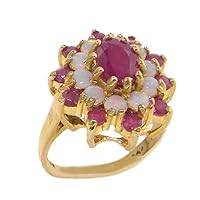 14k Yellow Gold Real Genuine Ruby and Opal Womens Band Ring