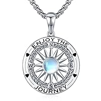 Enjoy the Journey Compass Necklace for Women Girls 925 Sterling Silver Inspirational Round Compass Medallion,Graduation Retirement Birthday Jewelry Gifts