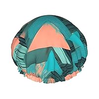 Coral and Teal Arrows Print Shower Cap, Bath Shower Caps for Women Long Hair, Double Layer Waterproof Bathing Shower Hat