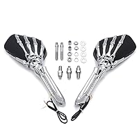 HTTMT- Chrome Claws LED Skull Rearview Mirrors w/8mm 10mm Bolts Compatible with H-D Street Glide Road King Softail [P/N: MT333-C-A-CD]