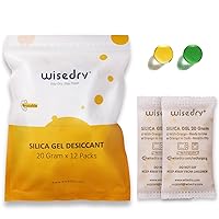 wisedry 20g [12 Packs] Rechargeable Silica Gel Desiccant Packs, Desiccant Bags, Orange to Green, Air Dryer Indicator, Food Grade