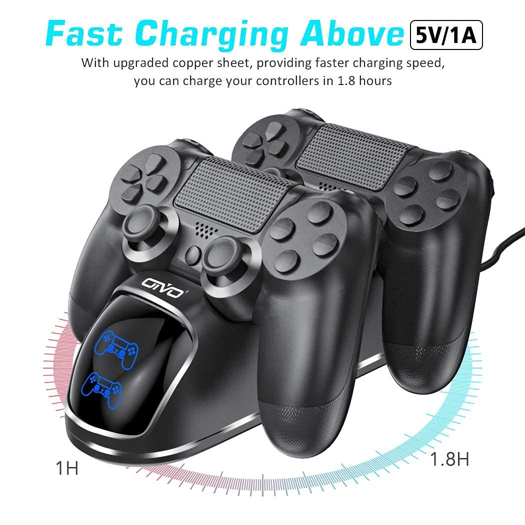 PS4 Controller Charger Dock Station with Upgraded 1.8-Hours Charging Chip, OIVO Dock Station Replacement for Playstation 4 Dualshock 4 Controller Charger