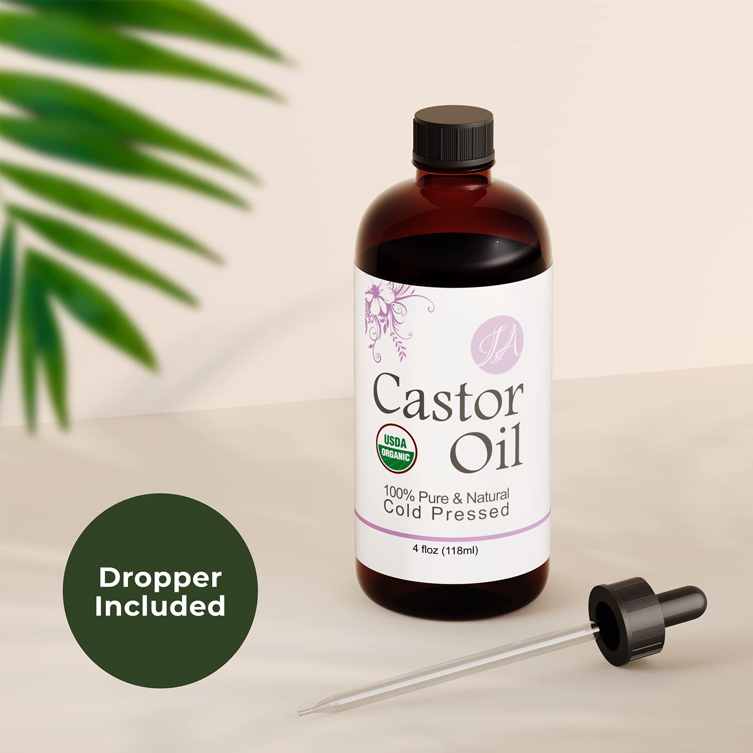 Castor Oil (Organic - 4oz) Pure & Natural - Cold Pressed - All-Natural Carrier Oil Solution for Lashes, Eyebrows, Hair, & More!