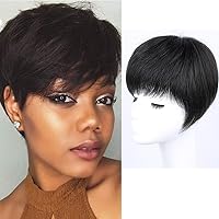 Women Short Straight Human Hair Toppers with Bangs Silktop Base Topper Hair Piece Wiglet Hairpiece for Thinning Hair 5.9