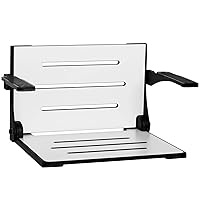 Seachrome Silhouette Comfort Folding Wall Mount Shower Bench Seat with Arms, White Seat with Matte Black Frame