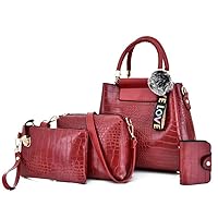 GJGJTER 4Pcs Set Purse and Handbag for Women Crocodile Patten Pu Leather Fashion Shoulder Crossbody Clutch