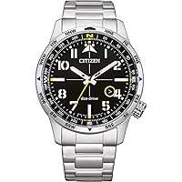 CITIZEN BM7550-87E Men's Analogue Quartz Watch with Stainless Steel Strap, Black, black, Bracelet