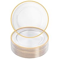 Goodluck 12-Inch Plastic Charger Plates, 50 Pack, Clear with Gold Trim, Reusable, BPA-Free, for Dinner, Wedding, Party, Event Table Decoration