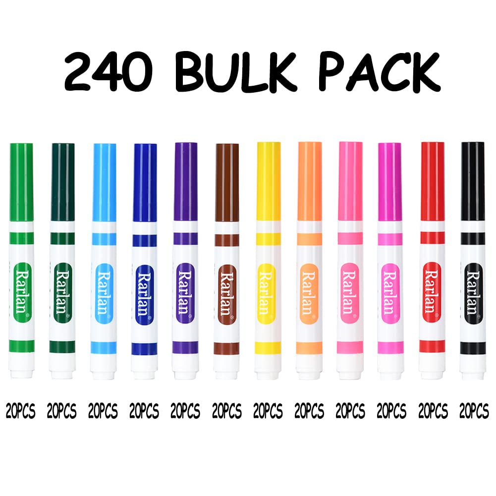 Rarlan Washable Markers Bulk, Markers for Kids, Bulk pack, 12 Colors, 240 Count