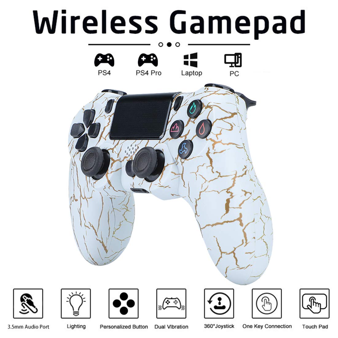 JSvsza Controller for PS4, Wireless Controller Compatible with PS4/PS4 Pro/PS4 Slim/PC with Touch Panel/Audio Function/6-Axies Sensor/Dual Vibration,600mAh Battery (S7)