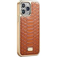 Python Pattern Cover for Apple iPhone 14 Case 6.1 inch 2022, PU Leather Gold Frame Shockproof Back Phone Cover [Screen & Camera Protection] (Color : Brown)