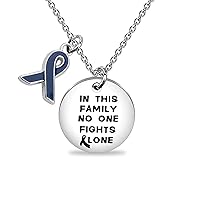 BNQL Blue Ribbon Necklace Cancer Awareness Necklace Gifts Cancer Fighter Gifts Jewelry In This Family Nobody Fights Alone