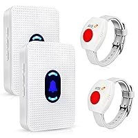 Daytech Wireless Wrist Pager Caregiver Call Button in Home System Watch Alarm Nurse Personal Help Alert for Patients Elderly 2 Watch Call Buttons 2 Plugin Receivers