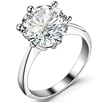 Stainless Steel 1 to 4 Carat Cubic Zircon Simulated Diamond Solitaire Wedding Engagement Ring