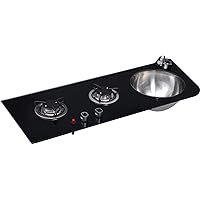 Boat RV 2 Burner Gas Stove Sink Combo With Tempered Glass 917 * 340 * 130mm GR-B219 (Without Faucet)