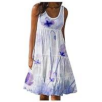 Sleeveless Dresses for Women 2023, Hooded Neck Lantern Sundress Jumper Crossover Waist Smocked Mini Dresses