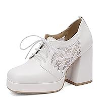 Women's Square Toe Oxford Shoes Platform Lace Up High Chunky Heel Oxfords Dress Office Shoes