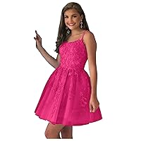 Hot Pink Short Homecoming Dresses Appliques 2023 A-Line Tulle Prom Party Dress for Juniors 0