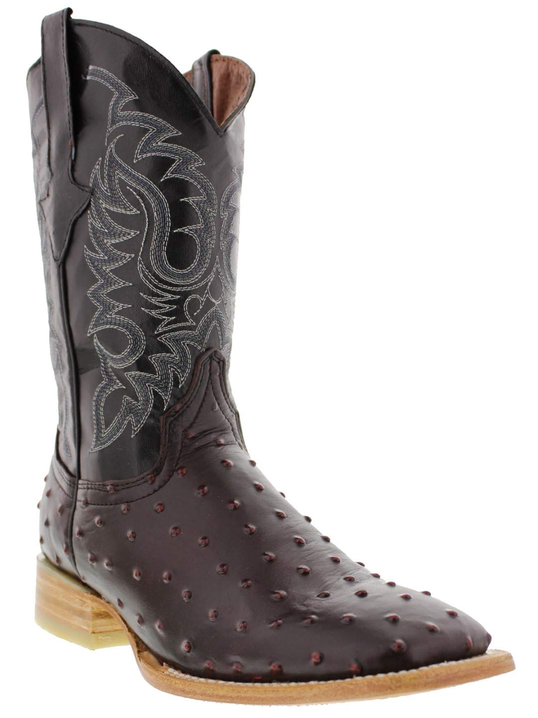 Texas Legacy Mens Black Cherry Western Leather Cowboy Boots Ostrich Quill Print